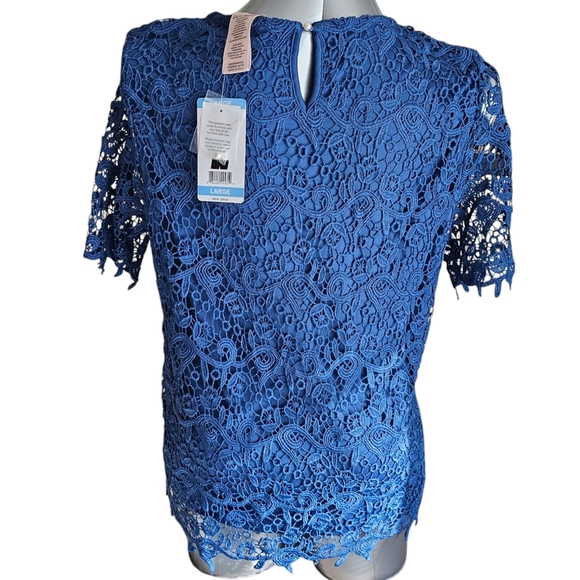 Philosophy Blue Lace Cut Out Blouse L - Picture 2 of 5